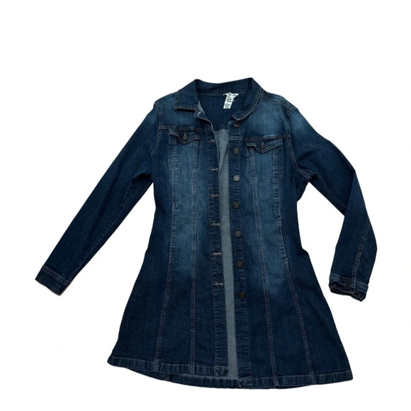 Vintage 2000s Y2K Indigo Rein Blue Long-Line Denim Jacket size XL - Picture 14 of 16